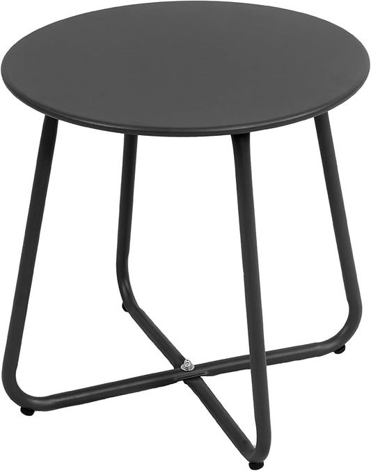 EortheX Small Round Metal Coffee Side Birstro Table – Sturdy & Weather-Resistant Accent Table for Patio, Balcony Indoor Outdoor Use - Metal Black