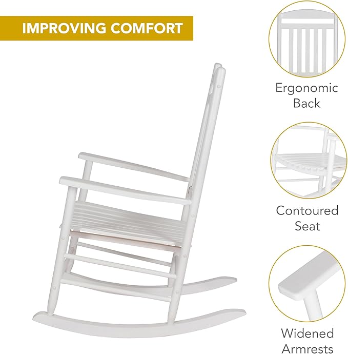Shine Company Set of 2 Maine Wood Rocking Chairs, 2-Pack, White