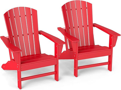 GREENVINES Adirondack Chairs Set of 2 | HDPE Plastic | Oversized Fire Pit Chair | All Weather | Red | Poly Lumber | for Outdoor Deck Backyard Patio Garden