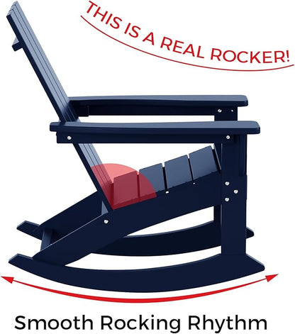 Costaelm Outdoor Adirondack Chair, All Weather Resistant Lawn Chairs Balcony Chair and Fire Pit Chairs, Patio Chair Outdoor Porch Rocking Chair High Back HDPE Poly Lumber, Navy Blue