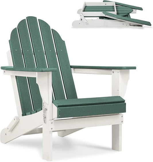 Aoodor HDPE Outdoor All-Weather Folding Adirondack Chair for Patio, Garden, Backyard, Lawn, Fire Pit, Green