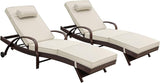 NOBLEMOOD Outdoor Lounge Chairs Set of 2 Wicker Chaise Lounge with Wheels, Cushion - Photo 3