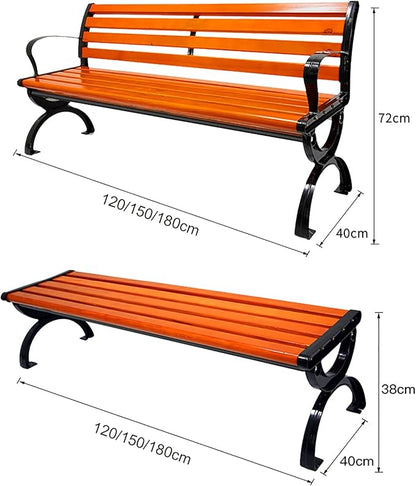 Outdoor Patio Garden Bench Park Bench, Metal Steel Frame and Anticorrosive Solid Wood Seat, Weather-Resistant Leisure Porch Chair, The Load Capacity is 880 Pounds