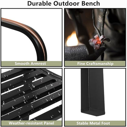 50" Outdoor Garden Bench Patio Park Bench, Cast Iron Park Benches for Park, Porch, Lawn, Balcony, Backyard, Garden Accessories,Welcome Design,Black