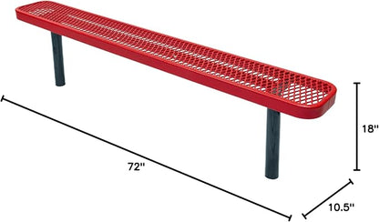 COATEDOUTDOORFURNITURE Coated Outdoor Furniture Heavy-Duty Outdoor Bench Thermoplastic Coated, Expanded Metal, Commercial-Grade Seating, Made in America (Inground Without Back, 6 Ft, Textured Red)