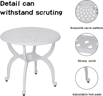 JARDIN DE CENTENNIAL Cast Aluminum Outdoor Side Table,Anti-Rust Outdoor End Table,Patio Coffee Bistro Table for Indoor,Garden,Porch,Balcony(Round White)