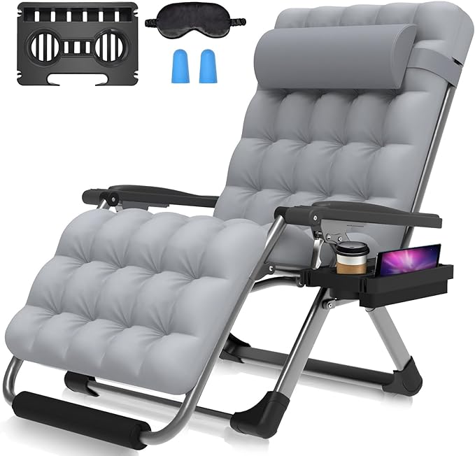 Suteck Oversized Zero Gravity Chair,33In XXL Lounge Chair w/Removable Cushion&Headrest, Reclining Camping Chair w/Upgraded Lock and Footrest, Reclining Patio Chairs Recliner for Indoor Outdoor,500LBS