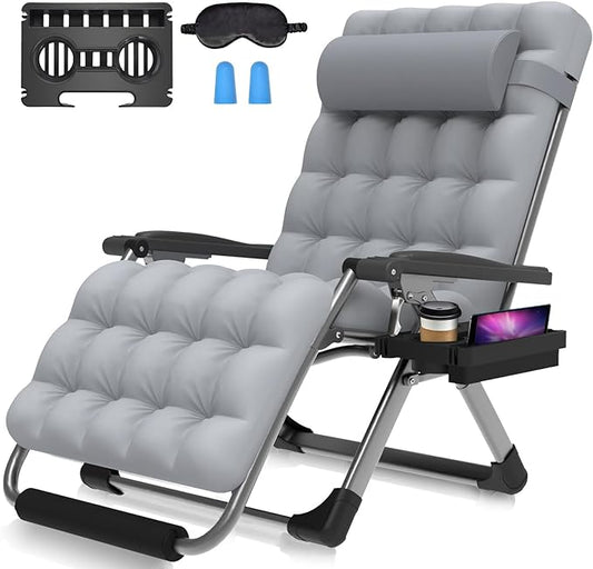 Suteck Oversized Zero Gravity Chair,33In XXL Lounge Chair w/Removable Cushion&Headrest, Reclining Camping Chair w/Upgraded Lock and Footrest, Reclining Patio Chairs Recliner for Indoor Outdoor,500LBS