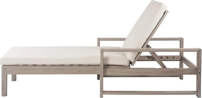 Merax Chaise Lounge Chairs Set of 2 for Outside, Adjustable 5 Position Outdoor Acacia Wood Patio Pool Lounge Chair with Arm, Cushion & Adjustable Backrest for Poolside Backyard Deck Porch, Grey