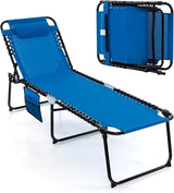 Tangkula Beach Lounge Chair for Outside, Folding Chaise Lounge Outdoor with 4-Position Backrest - Photo 1