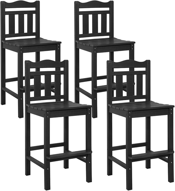 Sundale Outdoor Tall Adirondack Bar Chair Set of 2, HDPE Patio Stools with Backrest, 27.5 Inch Seat Height Tall Bistro Dining Counter Stool, All-Weather Pub Height Chair (Black, 4 Bar Stools)