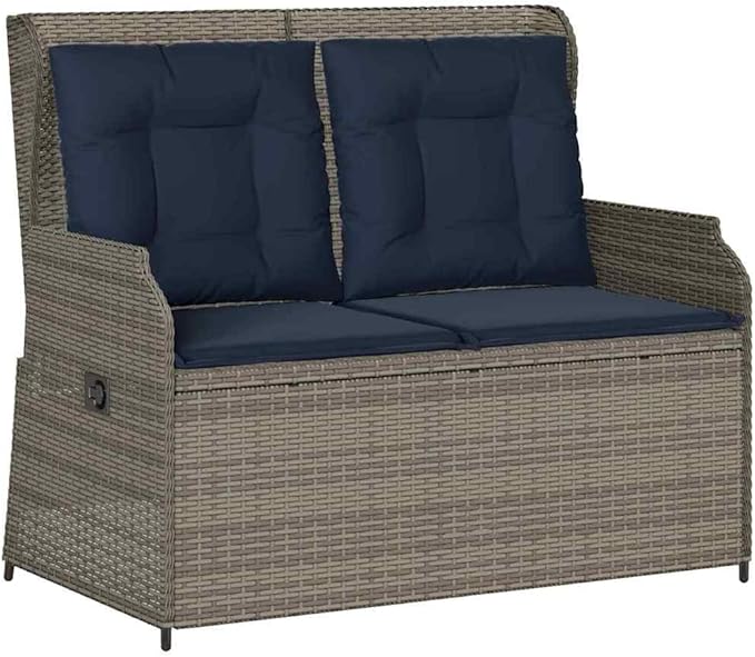Reclining Garden Bench Gray Poly Rattan Outdoor Seating for Patio Balcony Porch 40.9 Inch Modern Loveseat with Adjustable Backrest Weather-Resistant for Living Room Garden and Sunroom