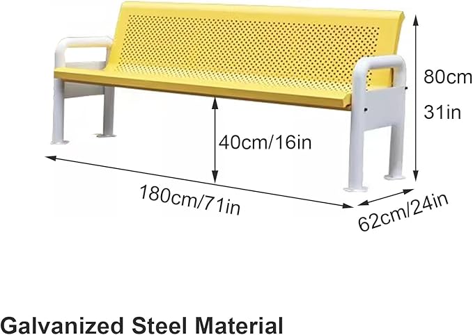 Metal Garden Bench with Backrest and Armrests, Weatherproof Design, Load Capacity 880lbs, Ideal for Garden, Porch, Park, School, and Sports Areas