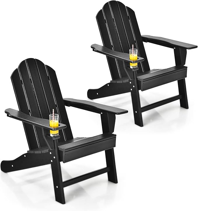 Giantex Set of 2 Adirondack Chair Outdoor Fire Pit Chairs, HDPE Weather Resistant Patio Chair for Campfire,Deck, Garden, Yard, Lawn Furniture Porch and Lawn Seating Composite Chairs
