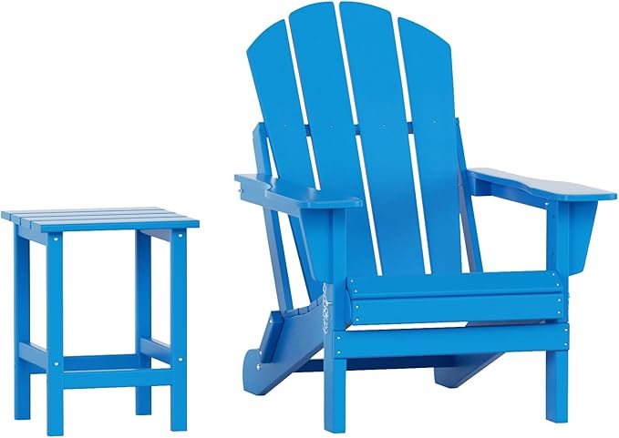 WO WESTIN OUTDOOR HDPE Laguna Outdoor Poly Adirondack Chair with Side Table, Pacific Blue
