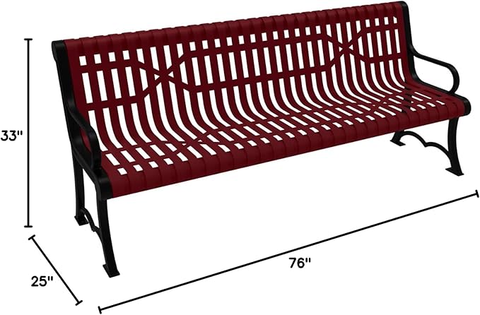 COATEDOUTDOORFURNITURE Coated Outdoor Furniture Heavy-Duty Outdoor Bench Thermoplastic Coated, Slated Steel, Commercial-Grade Garden Bench, Made in America (Portable with Back, 6 Ft, Burgundy)
