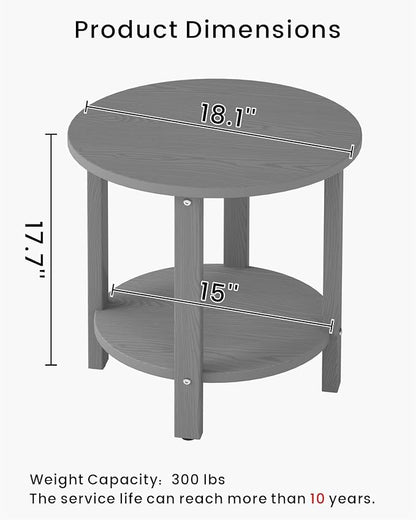 HDPE Outdoor Side Table for Patio, 18.1-Inch Weatherproof Small Outdoor Table for Adirondack, 2-Tier Round End Table for Garden Backyard Porch Deck Balcony Poolside, Grey