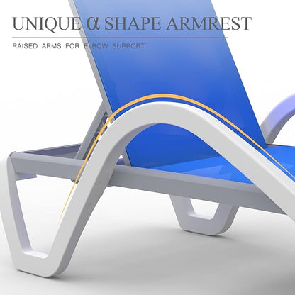 Domi Patio Chaise Lounge Chair Set of 3,Outdoor Aluminum Polypropylene Sunbathing Chair with Adjustable Backrest,Arm,Side Table,for Beach,Yard,Balcony,Poolside(2 Blue Chairs W/Table)