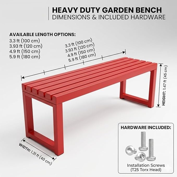 Weatherproof Outdoor Garden Bench, Heavy Duty Metal Bench, Galvanized Steel Backless Patio Benches, 3.3ft 3.9ft 4.9ft 5.9ft All Weather 2-Person Front Porch Seat for Yard Backyard(Yellow,3.93ft)