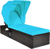 COSTWAY Patio Rattan Lounge Chair Chaise Cushioned Top Canopy Adjustable Turquoise - Photo 1