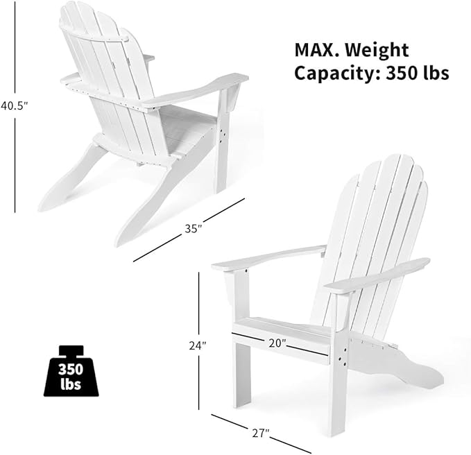 RELAX4LIFE Adirondack Chair, Acacia Wood Adirondack Lounge Chair, Weather Resistant Outdoor Chair for Patio Garden Yard Porch Deck, 350 LBS Weight Capacity, Wooden Fire Pit Chairs (1, White)