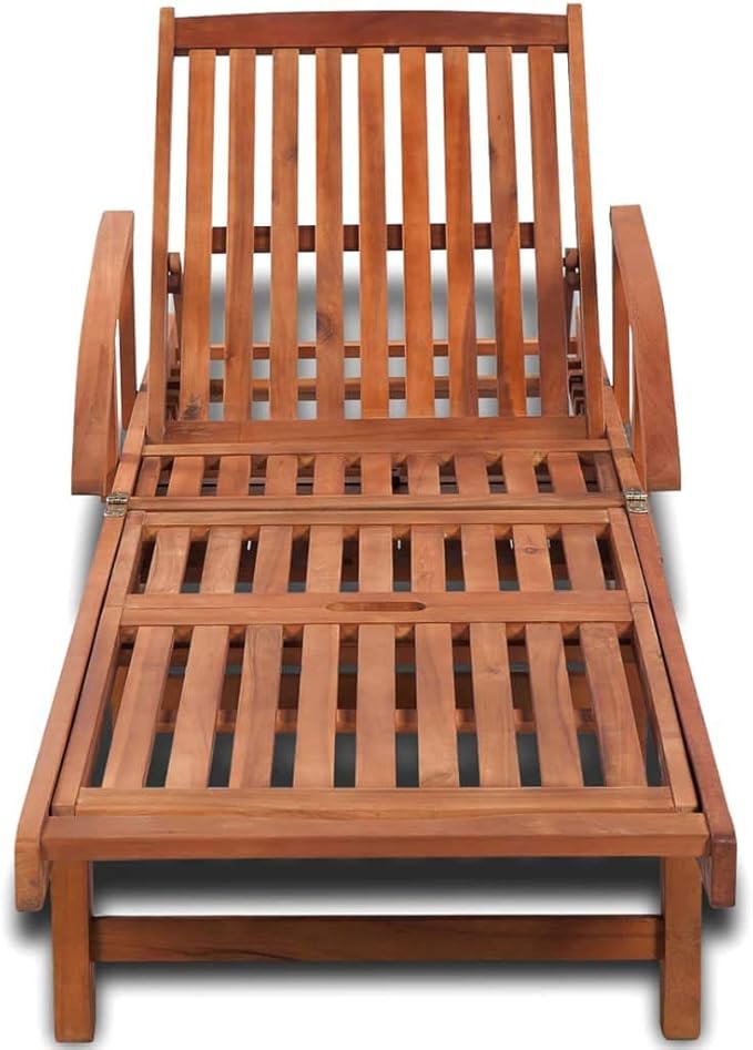 Solid Acacia Wood Sun Lounger with Adjustable Backrest and Pull-Out Side Table - Photo 2