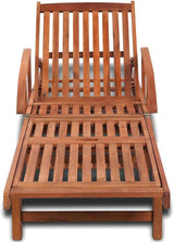 Solid Acacia Wood Sun Lounger with Adjustable Backrest and Pull-Out Side Table - Photo 2