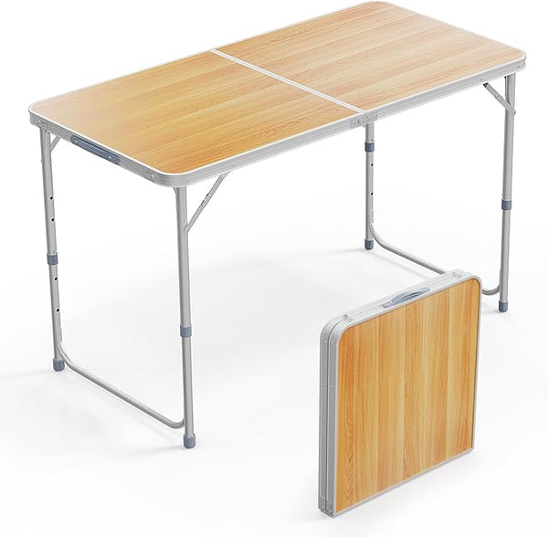 VINGLI 4FT White Folding Table with Carrying Handle Height Adjustable Lightweight Fold Up Portable for Indoor Outdoor - Photo 1