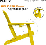 Folding Adirondack Chair with Cup Holders, HDPE Plastic Outdoor Chairs, Weather Resistant, Real Wood Look for Patio - Photo 4