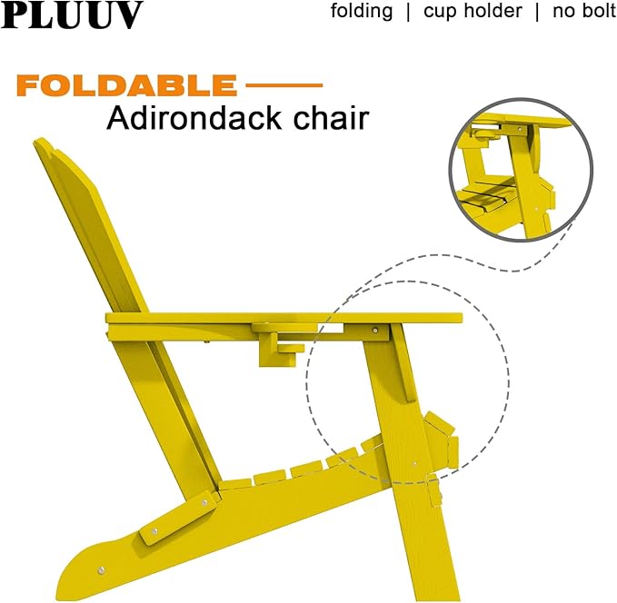 Folding Adirondack Chairs with Cup Holders, Set of 6 HDPE Plastic Outdoor Chairs, Weather Resistant, Real Wood Look - Photo 5