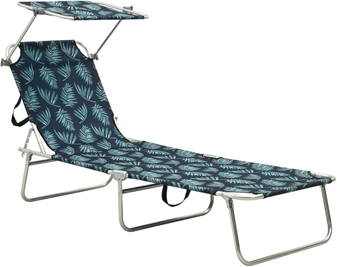 Folding Sun Lounger, 73.6" Leaf-Print Outdoor Chaise Lounge, Powder-Coated Aluminum Frame - Photo 1