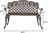 Ochine Patio Garden Bench Outdoor Furniture Metal Rose Loveseat Benches Cast Aluminum Front Porch Chair Seat Rose - Photo 3