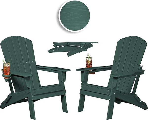 Plawdlik Folding Adirondack Chair, SGS Tested, Wooden Textured with Cup Holder - Photo 1