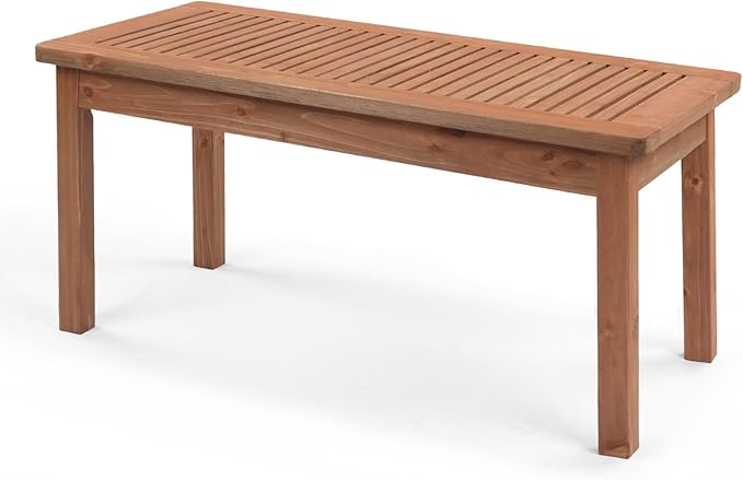 VINGLI Outdoor Wood Coffee Table, 35" Farmhouse Side Table for Patio, Solid Cedar Wood Accent Table with Slatted Tabletop, Weather-Resistant End Table for Garden, Poolside, Lawn, Living Room (Brown)
