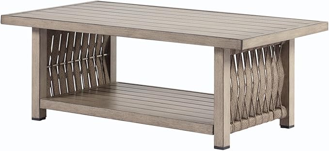 Outdoor Coffee Table, Never Rusts Aluminum Rope Weave Patio Coffee Table - Photo 1