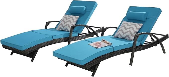 KEIKI Wicker Outdoor Chaise Lounge Chairs Set of 2 for Patio & Pool Side with 5-Level Adjustable Backrest and Cushions - Photo 5