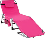 Tangkula Tanning Chair, Outdoor Folding Beach Lounge Chair with Face Hole, Adjustable Footrest, Removable Pillow - Photo 1