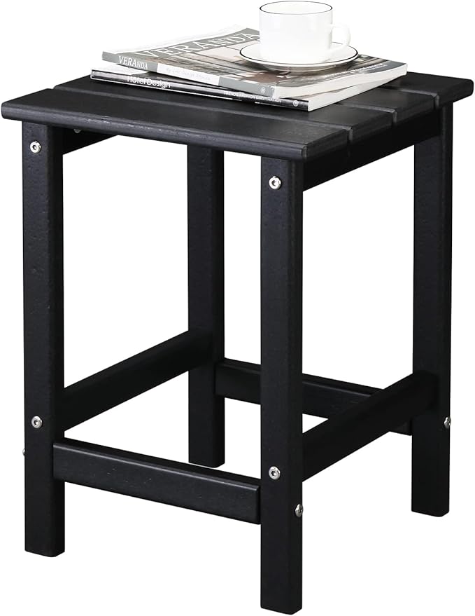 Vasitelan Outdoor Adirondack Square Side Table, Pool Composite Patio Table,HDPE End Tables for Backyard,Pool (Black) - Photo 4
