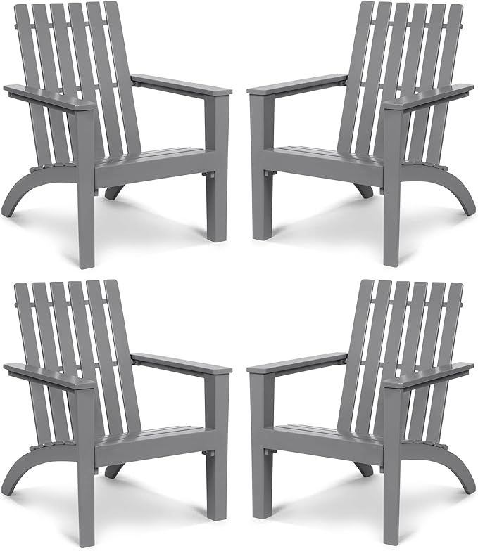 Tangkula Adirondack Chair Acacia Wood Outdoor Armchairs, Weather Resistant for Patio Garden Backyard Deck Fire Pit, Lawn Porch Furniture & Lawn Seating, Campfire Chairs, Adirondack Lounger (4, Grey)