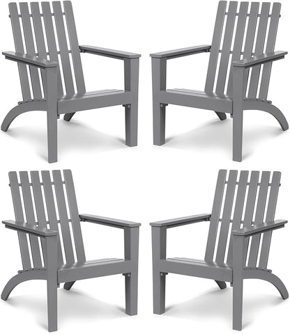 Tangkula Adirondack Chair Acacia Wood Outdoor Armchairs, Weather Resistant for Patio Garden Backyard Deck Fire Pit, Lawn Porch Furniture & Lawn Seating, Campfire Chairs, Adirondack Lounger (4, Grey)