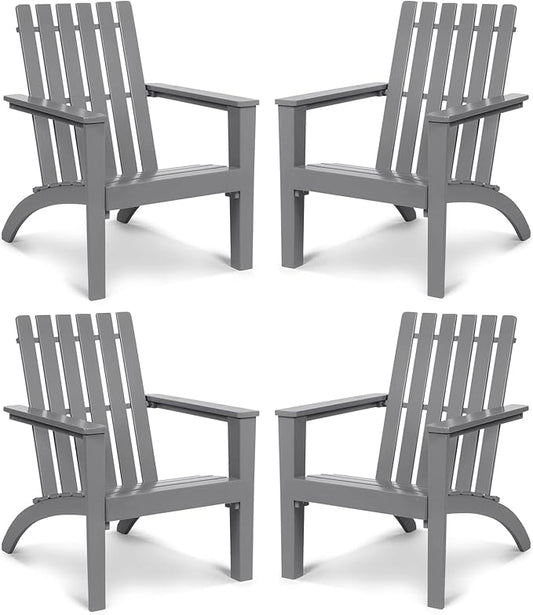Tangkula Adirondack Chair Acacia Wood Outdoor Armchairs, Weather Resistant for Patio Garden Backyard Deck Fire Pit, Lawn Porch Furniture & Lawn Seating, Campfire Chairs, Adirondack Lounger (4, Grey)
