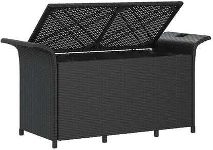 Garden Bench Black Polyethylene Rattan Look, Outdoor Storage Deck Box, Weatherproof Patio Furniture for 2 People, 45.7x45.7x22.4 in, Modern Design Patio Bench
