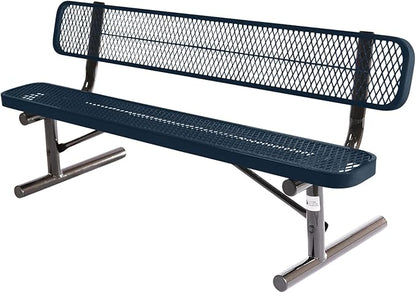 COATEDOUTDOORFURNITURE Coated Outdoor Furniture Heavy-Duty Portable Outdoor Bench Thermoplastic Coated, Expanded Metal, Commercial-Grade Seating, Made in America (Portable with Back, 6 Ft, Dark Blue)