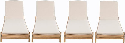 Christopher Knight Home Brolen Acacia Wood Chaise Lounge Chair Outdoor Set of 4, Patio Outdoor Chaise Lounge with Cushions, Adjustable Backrest Lounge Sofa, Wooden Sunbathing Pool Lounger, Teak+Beige