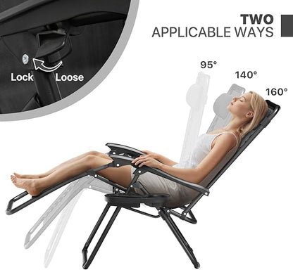 Magshion Folding Zero Gravity Chairs Set of 2, Outdoor Reclining Camping Chairs, Patio Lounge Recliners with Side Table & Cup Holder Tray, Black