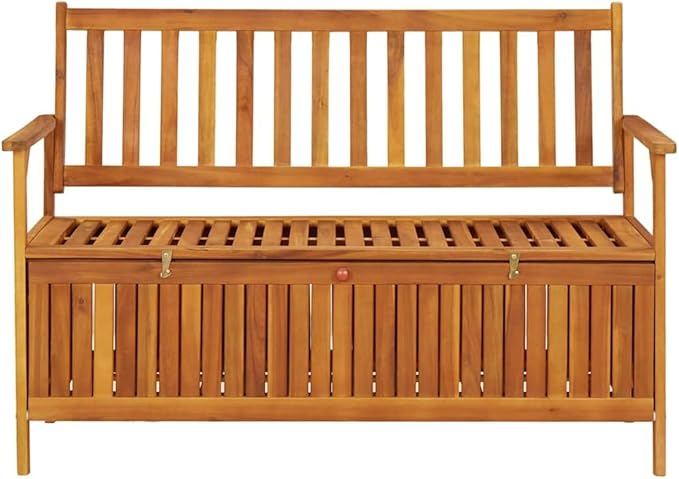 vidaXL 47.2" Patio Storage Bench, Solid Acacia Wood, Outdoor Garden Furniture with Ample Storage Space and Comfortable Seating