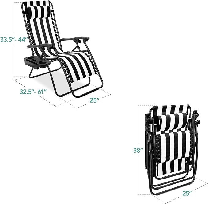 Best Choice Products Set of 2 Adjustable Steel Mesh Zero Gravity Lounge Chair Recliners w/Pillows and Cup Holder Trays - Photo 2