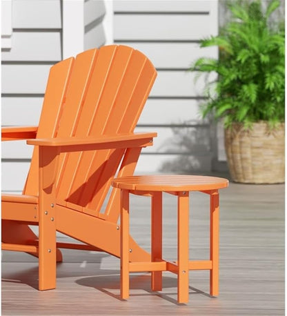 Costaelm Round Outdoor Side Tables, Adirondack Patio Tables for Outside, HDPE Patio End Table Weather Resistant, Balcony Table for Pool, Seaside, Backyard, Porch, Indoor Companion, Orange