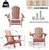 Folding Adirondack Chairs with Cup Holders, Set of 4 HDPE Plastic Outdoor Chairs, Weather Resistant, Real Wood Look - Photo 3