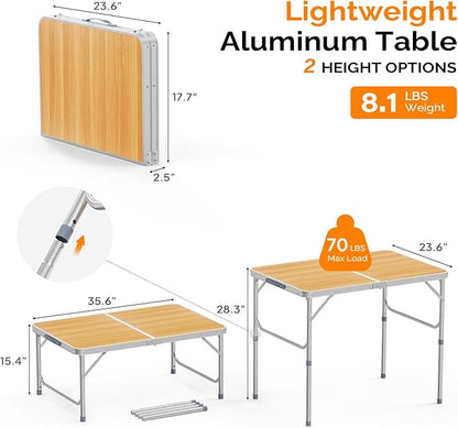 VINGLI 3FT Small Camping Table Adjustable Height Aluminum Folding Table for Picnic Party BBQ, Plastic RV Suitcase Table Portable Lightweight Fold Up Utility Outdoor Tables with Carrying Handle …